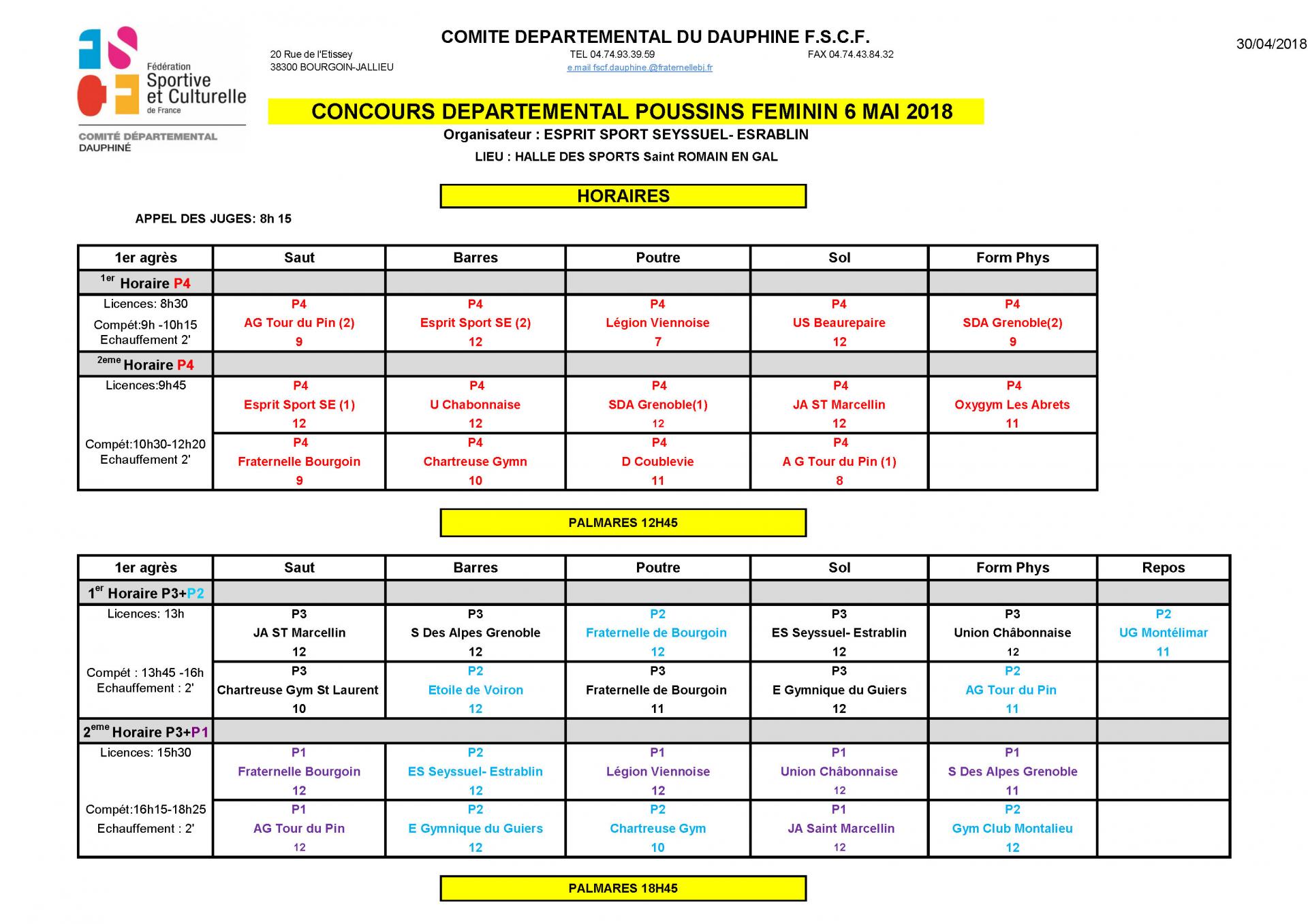 Horaire Départemental Poussins-2018